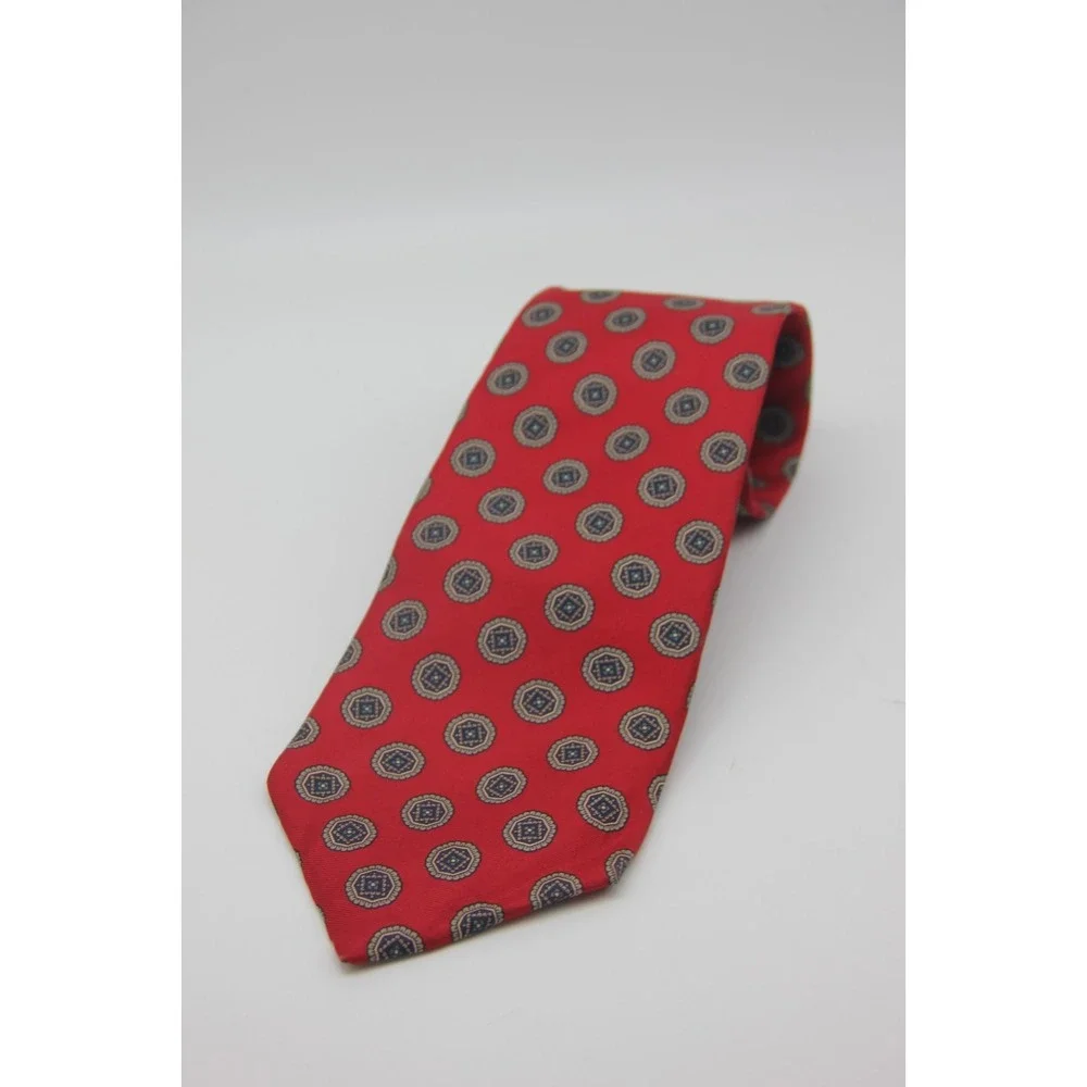 Halston III Men's Necktie Tie Silk Red Geometric USA Preppy Old Money Classic